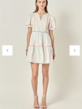 English Factory Puff Sleeve Dress with Colorful Trim
